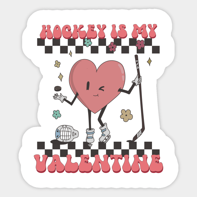 Retro Hockey Valentines Day shirt, Hockey Is My Valentine, Hockey Heart Player Sticker by mcoshop